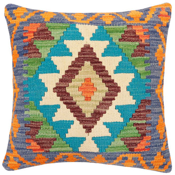 handmade Traditional Pillow Blue Rust Hand-Woven SQUARE 100% WOOL Hand woven turkish pillow2' x 2'